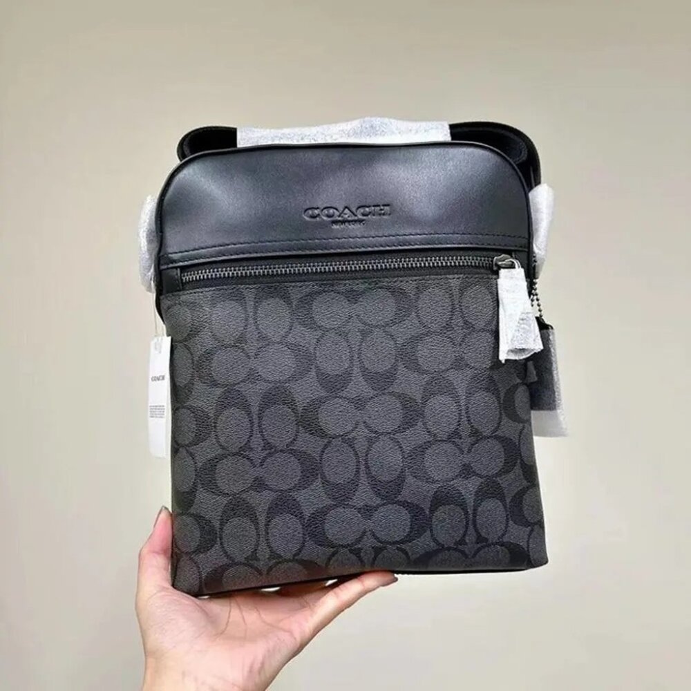 Coach 4010 Houston Flight Bag In Signature Canvas In Gunmetal/Charcoal/Black